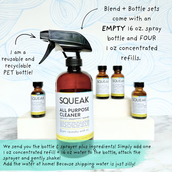 Reusable PET Plastic Blend + Bottle | Clean Peace | Set of Four