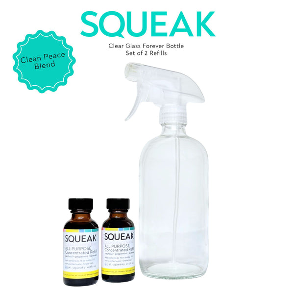 2 Pack Refill + Clear Glass Forever Bottle | Clean Peace Blend | patchouli + peppermint + lavender