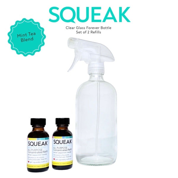 2 Pack Refill + Clear Glass Forever Bottle | Mint Tea Blend | peppermint + tea tree + lavender
