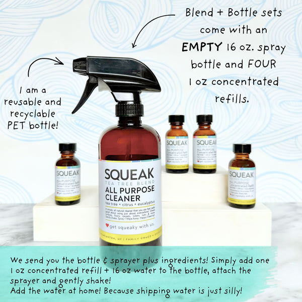 Reusable PET Plastic Blend + Bottle | Tea Tree | Set of Four